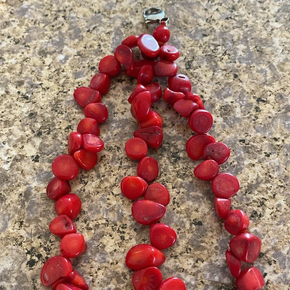 Multi Strand Chunky Red Dyed Coral and Sterling Silver Necklace 925 LUC - Picture 9 of 11